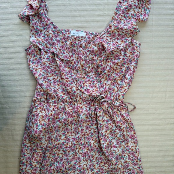 SOCIALITE Pink Floral Print Ruffled Faux Wrap High/Low Midi Dress Women Small - Picture 3 of 9